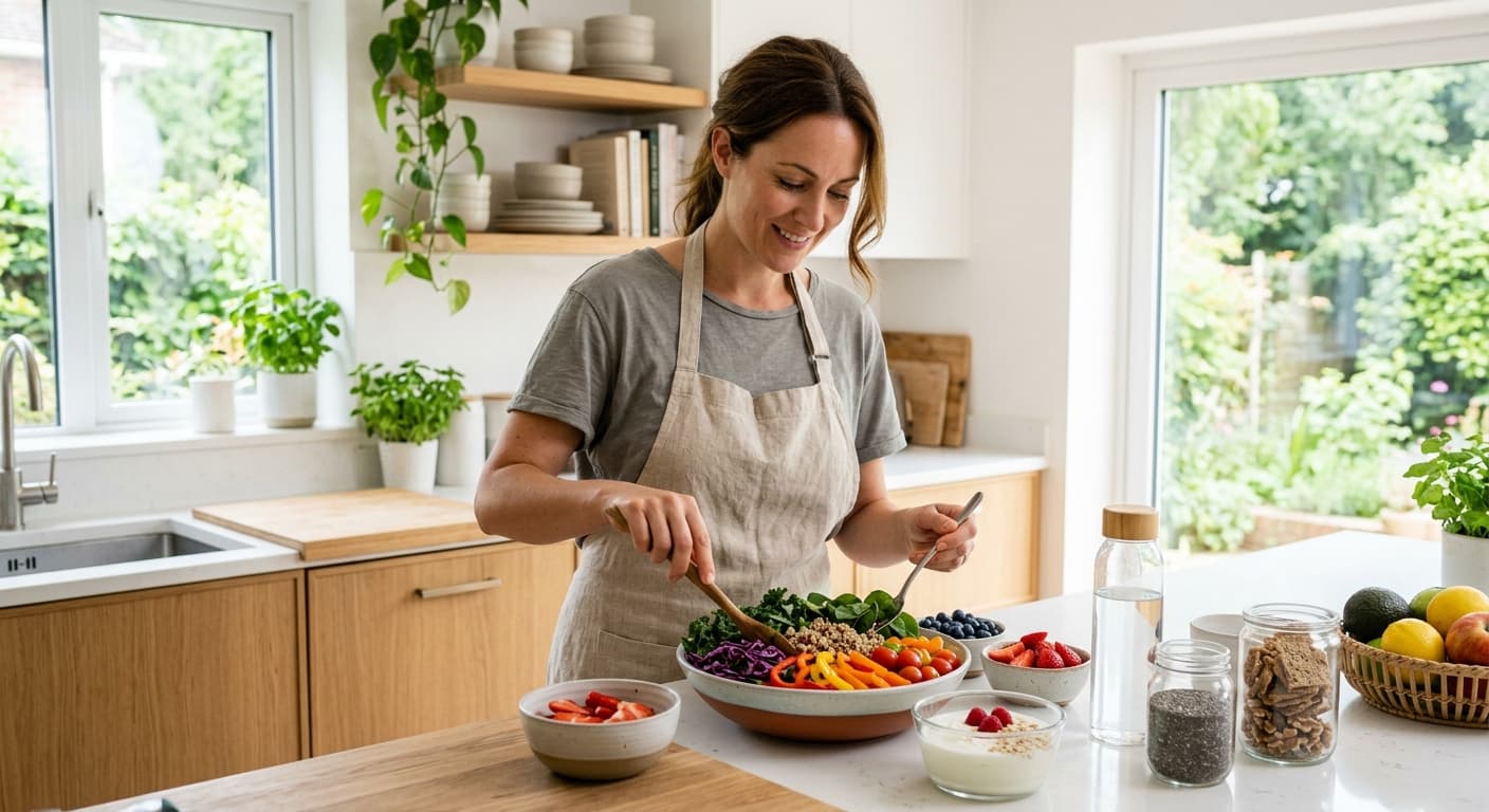 Gut health visual with food and digestive wellness details